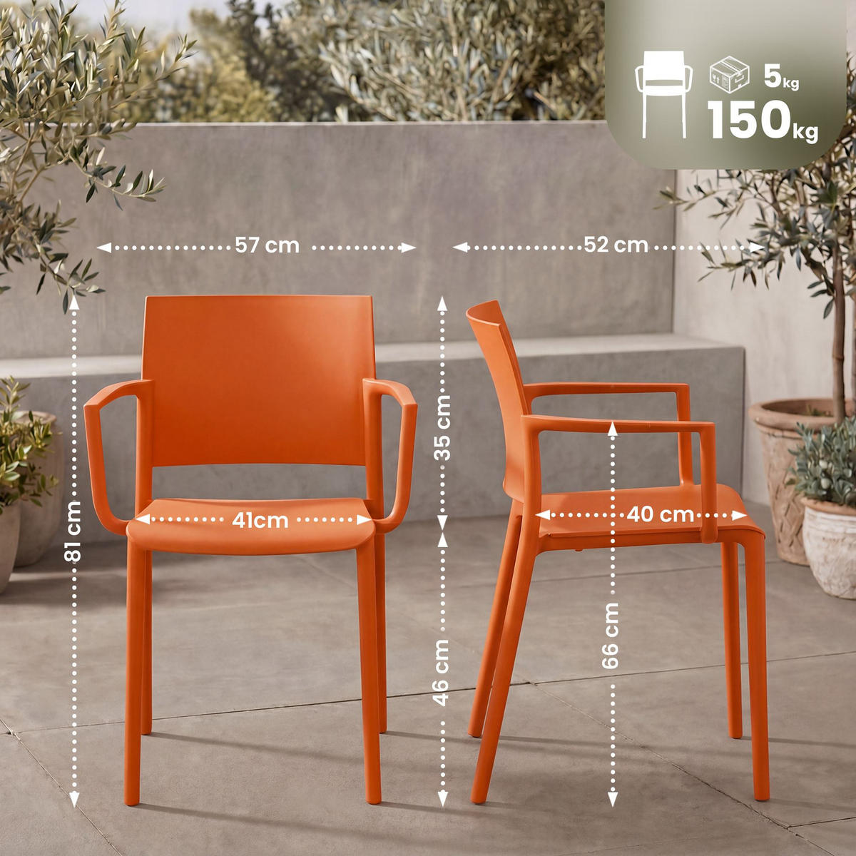 GARTENSTUHL Kunststoff Orange - Orange, Kunststoff (57/81/52cm) - CLP