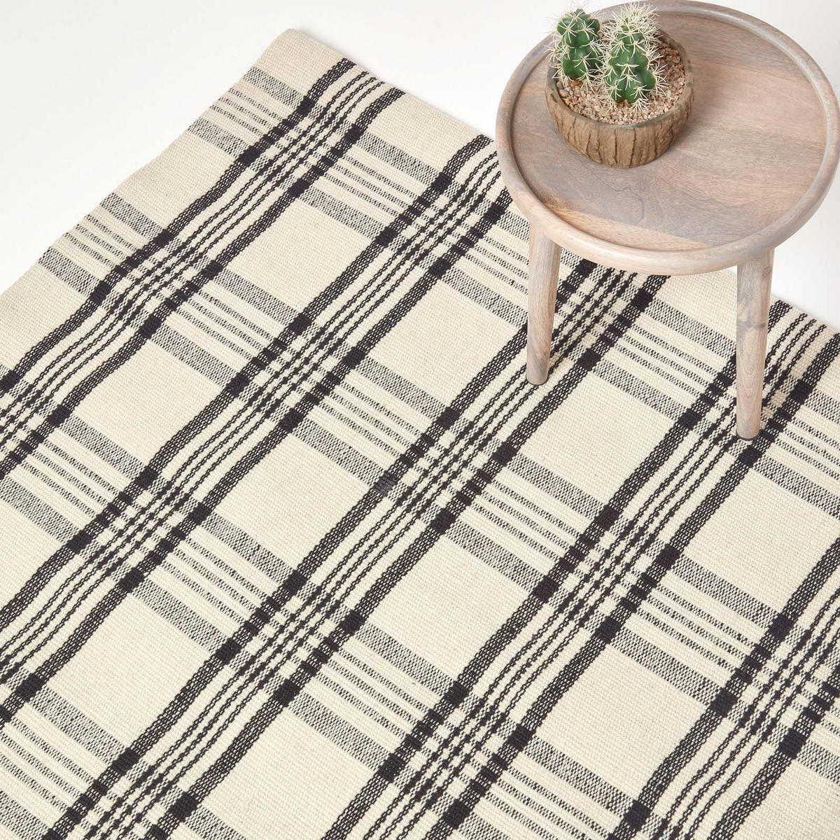 HANDWEBTEPPICH Logan kariert 70/120 cm - Schwarz, Textil (70/120cm) - Homescapes