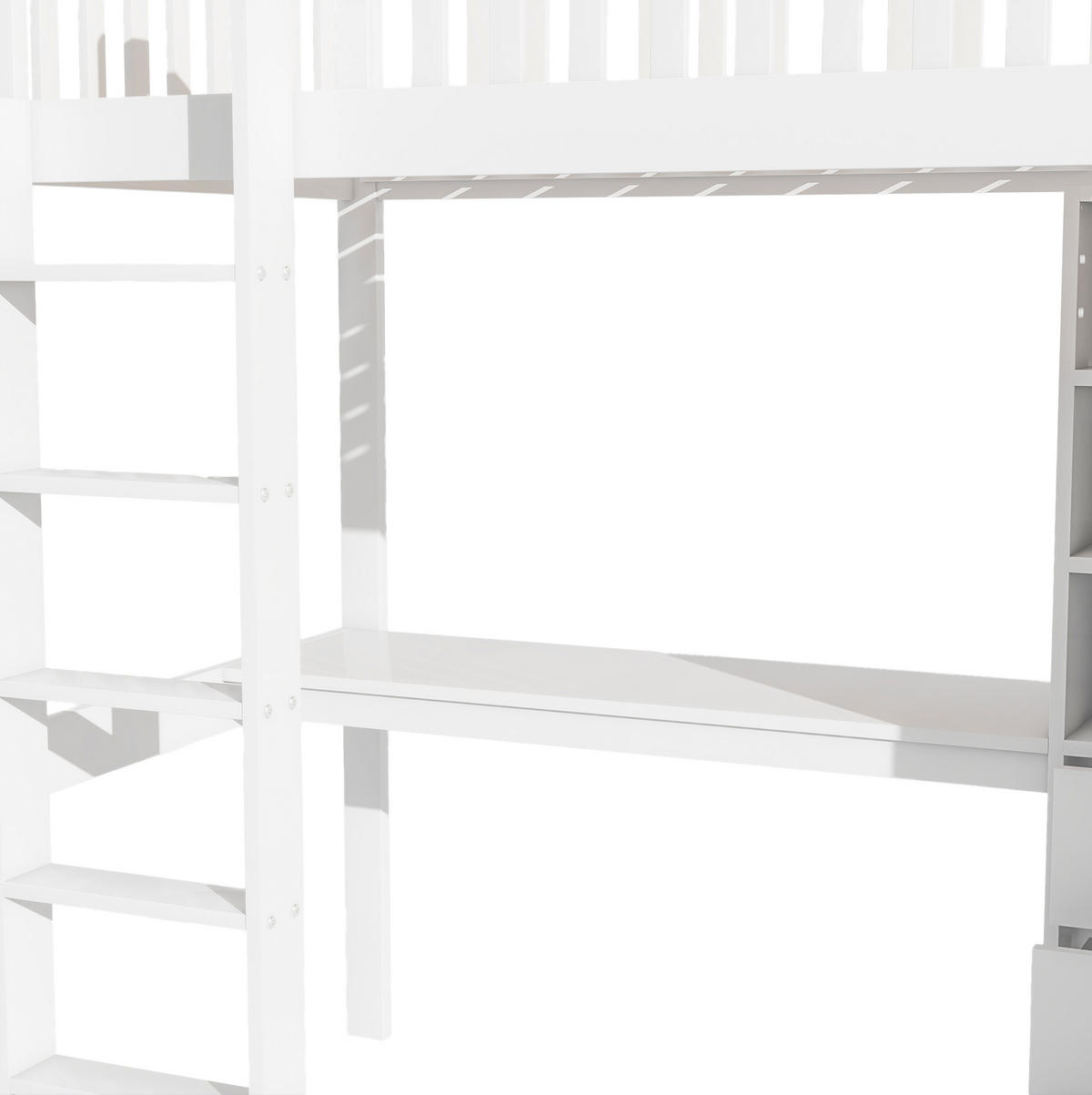 HOCHBETT 90/200 cm mit Schreibtisch, Kleiderschrank, 3 Schubladen und Treppe aus Kiefernholz/MDF, Weiß - Weiß, Holz (90/200cm) - Redom