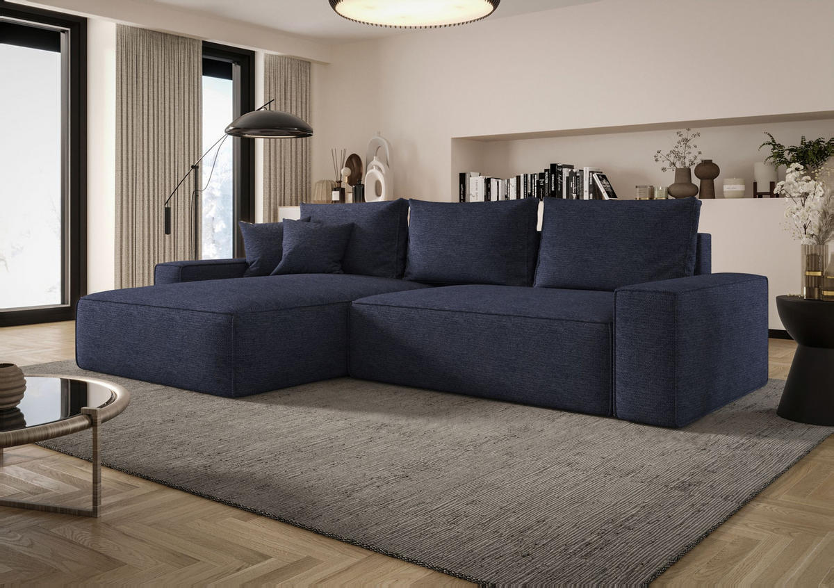 ECKSOFA MONA mit Schlaffunktion ARAGON 79 Links - Dunkelblau, Textil (175/280cm) - Bedante