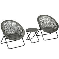 GARTENMÖBEL-SET mit 2 Stühle und 1 Tisch klappbar Rattanoptik Grau 76.0/77.0/78.0 cm - Grau, Metall (77/78/76cm)