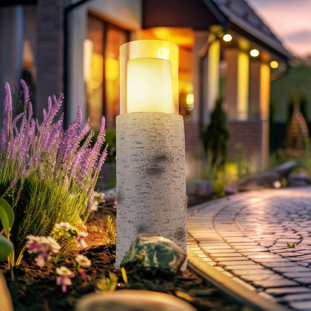 LED AUSSENLEUCHTE Baumstamm Weiß 2er Set - Weiß, Glas (13.5/13.5/43.5cm) - Globo Lighting