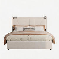 POLSTERBETT 140x200 cm mit USB Und Type-C, Doppelbett mit Bettkasten 140x200, Stauraum, Beige Leinenstoff - Beige, Textil/Metall (140/200cm) - GENKI LIVING
