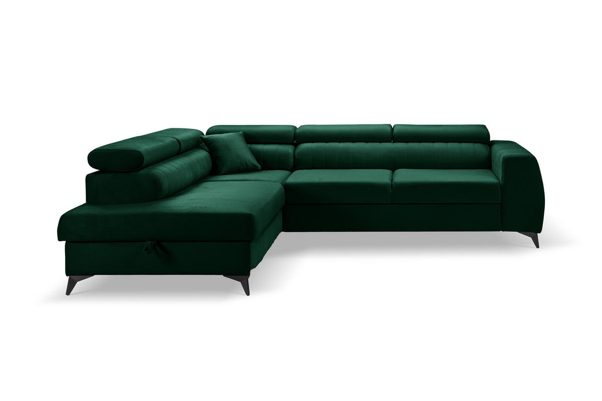 ECKSOFA PIERO L Links mit Schlaffunktion 195x125 Velours Dunkelgrün - Dunkelgrün/Schwarz, Holz/Textil (268/203cm) - Muffo