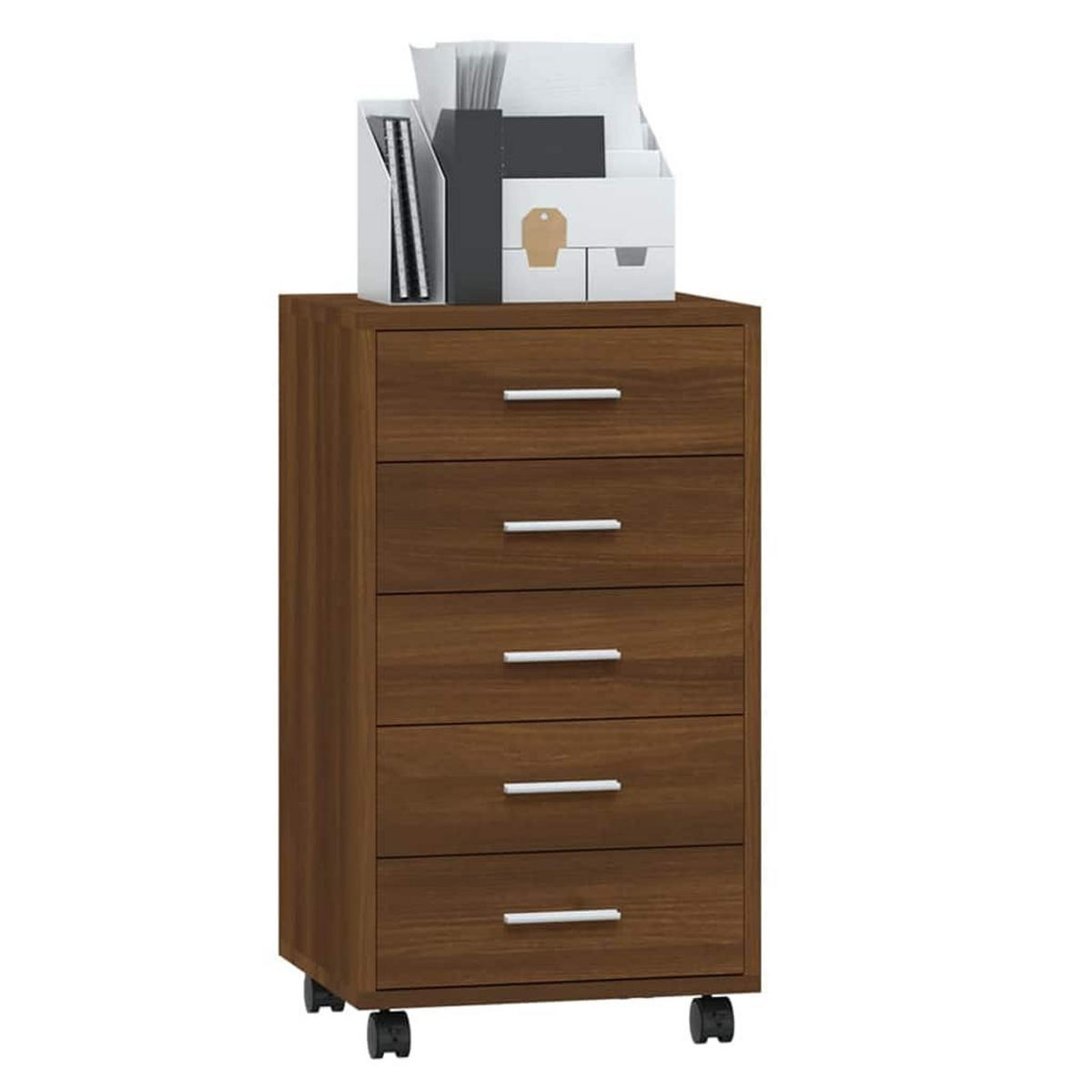 SCHUBLADENSCHRANK Mit Rollen Braun Eichen-Optik Holzwerkstoff - Braun, Holzwerkstoff (38/63/33cm) - vidaXL