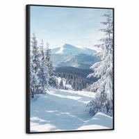 LEINWAND Bilder mit Rahmen - Winterlandschaft - Natur - Berge - Bäume - Schnee - 70x100 - Hellblau, Textil (70/100cm) - MuchoWow