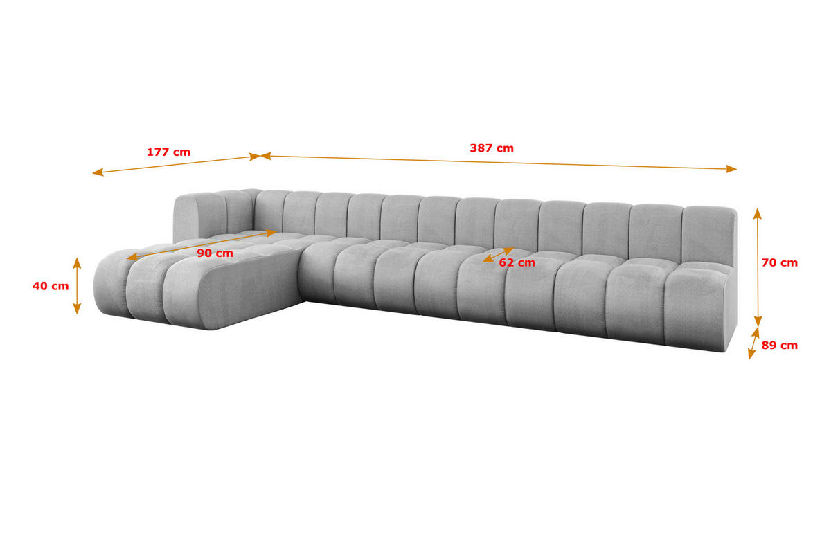 ECKSOFA modulares Sofa Darnel-L3 - 387x177x70 cm Grau - Hellgrau, Holzwerkstoff/Textil (387/177cm) - ALTDECOR