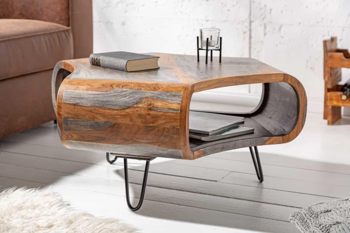 COUCHTISCH ORGANIC LIVING Sheesham rechteckig Grau|Natur|Braun 80cm - Schwarz/Braun, Holz/Metall (70/80/38cm) - riess-ambiente