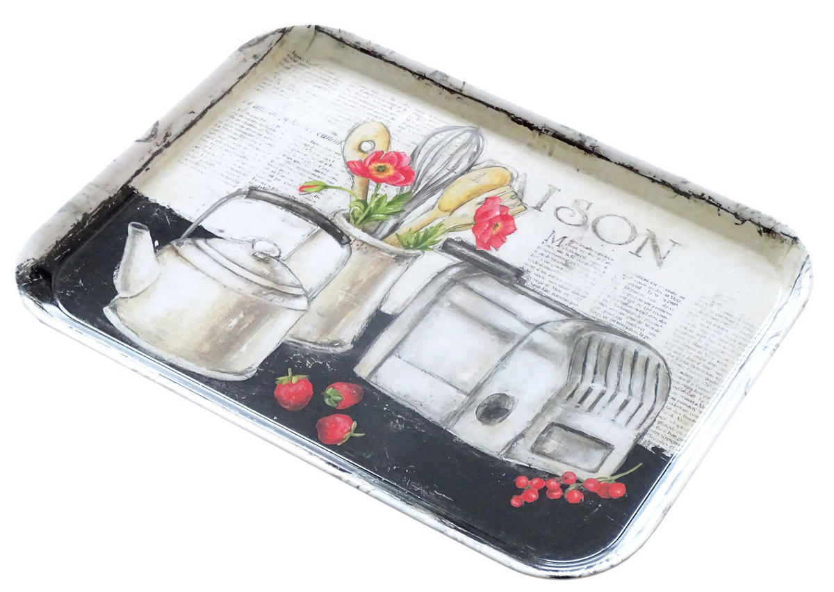 TABLETT Landhaus, rechteckige Melamin Serviertablett 38x26 cm - Grau, Kunststoff (26/2/38cm) - Lashuma