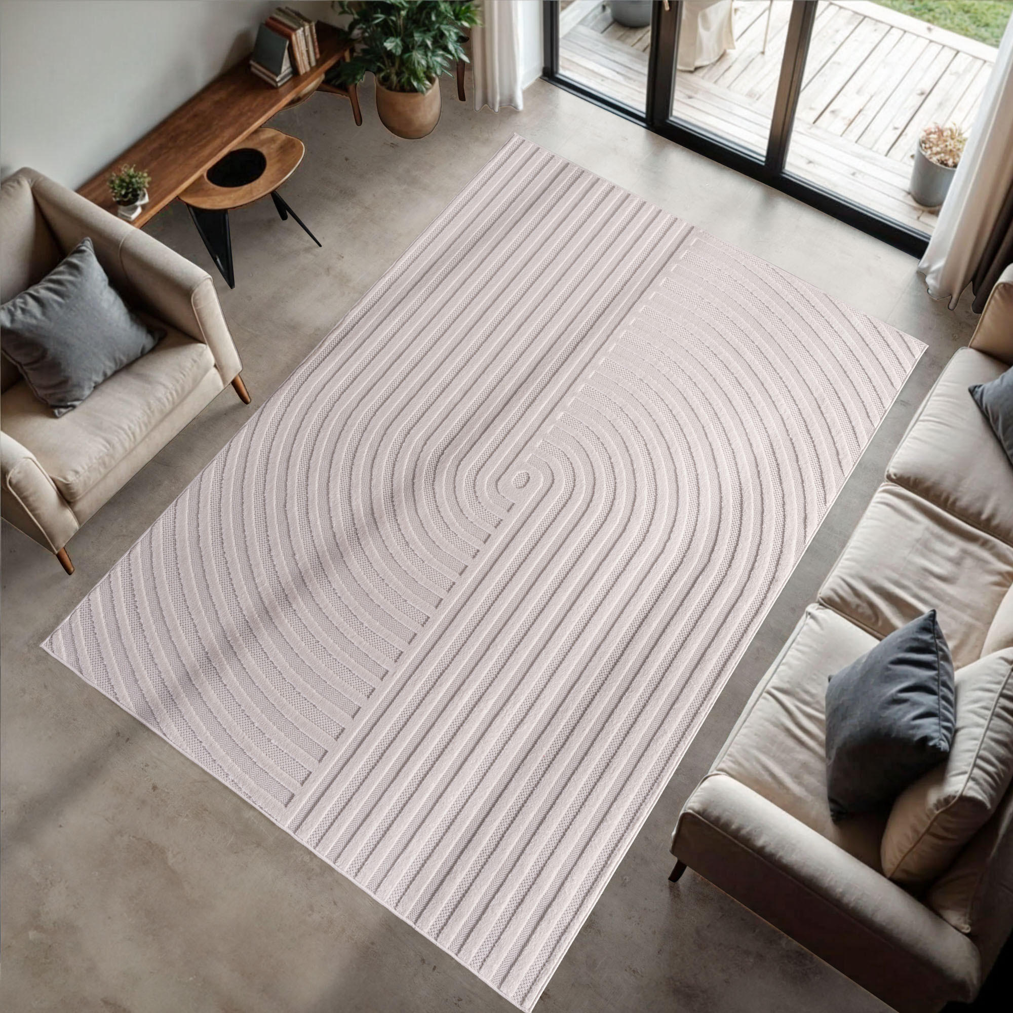 TEPPICH In-/Outdoor Kurzflor 3D-Raumwirkung Polypropylen Balkon Creme Rechteckig 140x200 - Creme, Textil (140/200cm) - KADIMA DESIGN