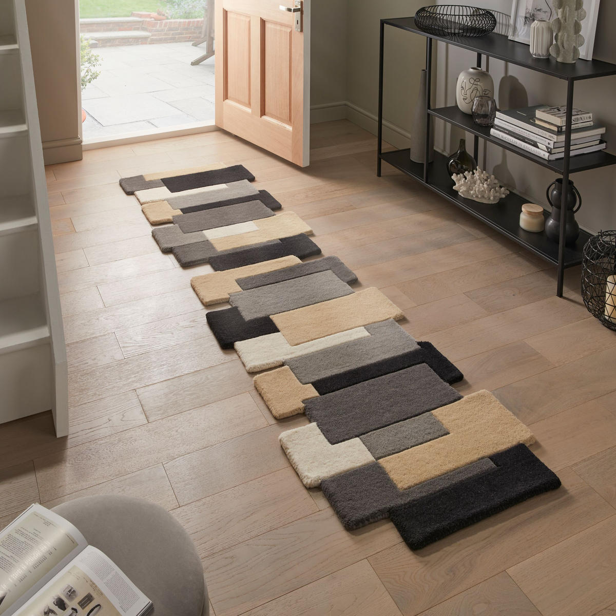 WOLLTEPPICH Geometrisch-Design, handgetuftet THAMES EVA, Grau-Beige 60x230 cm - Grau, Textil (60/230cm) - KADIMA DESIGN