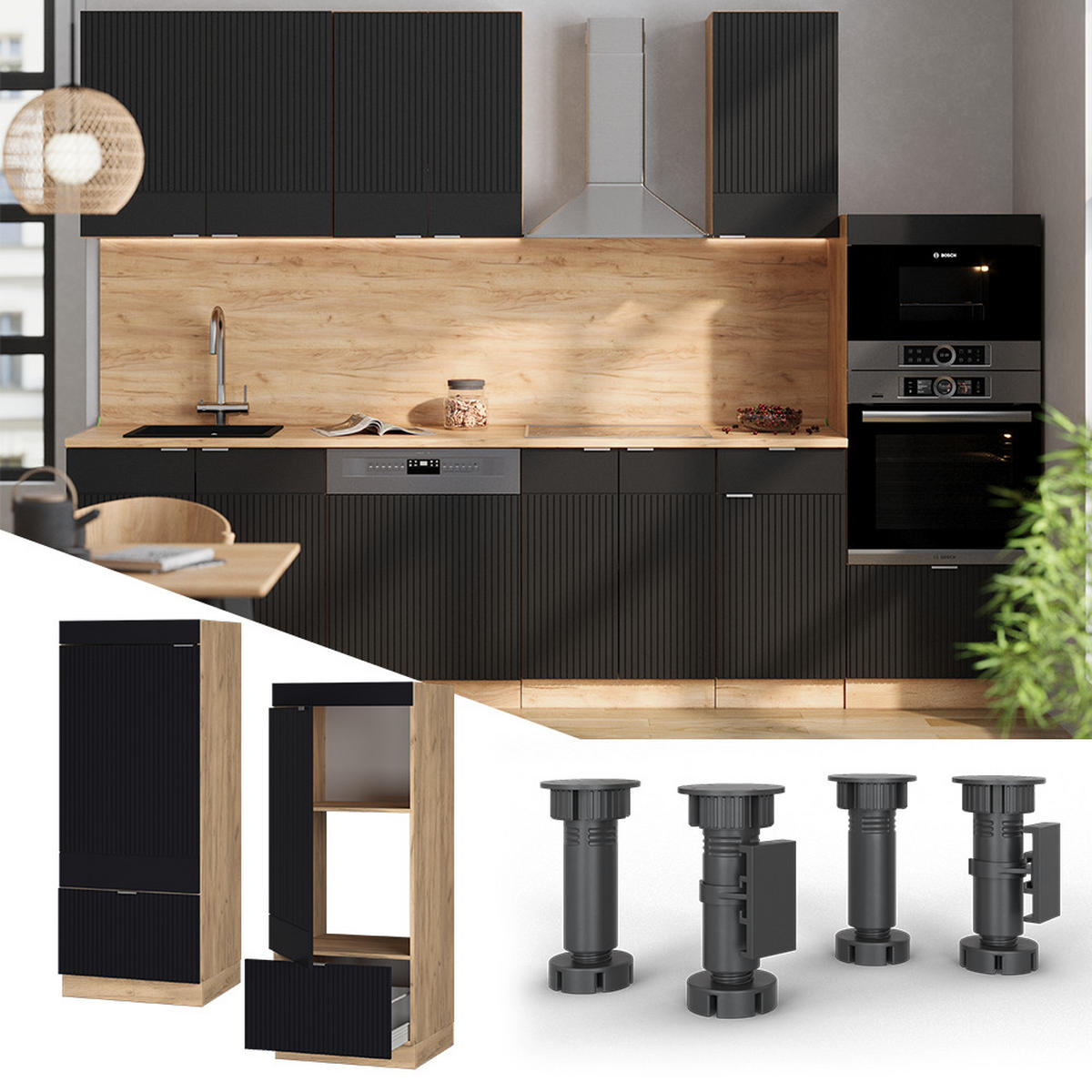 SKŘÍŇKA NA MIKROVLNNOU TROUBU Fame-Line Černý pruhovaný - medově dubová/černá, kompozitní dřevo (60/153.6/58.1cm) - Vicco