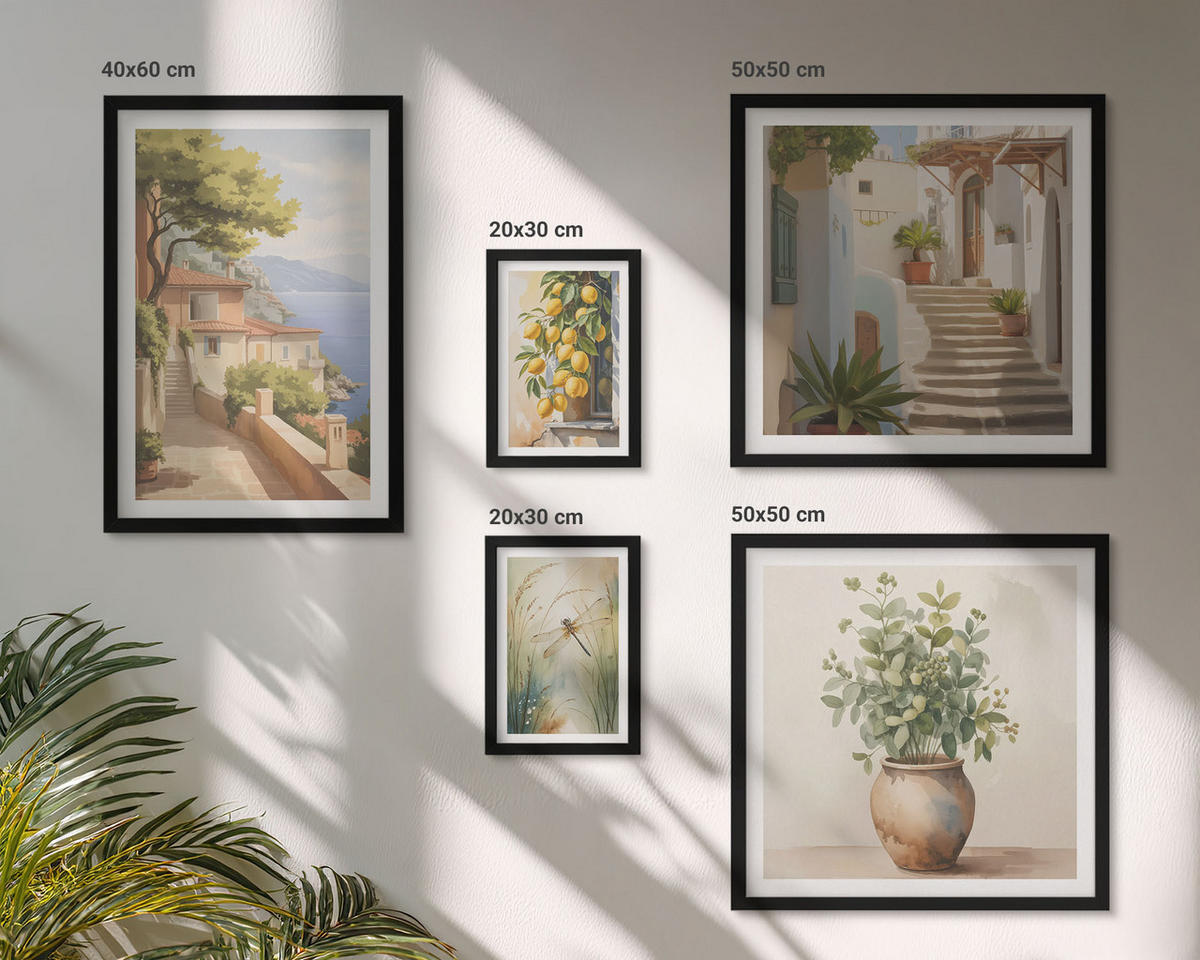 BILDER SET 5er Set - 50x50 cm & 20x30 cm & 40x60 cm Schwarzer Rahmen - Architektur der Zitronenstadt - Schwarz, Kunststoff (40/60cm) - TULUP