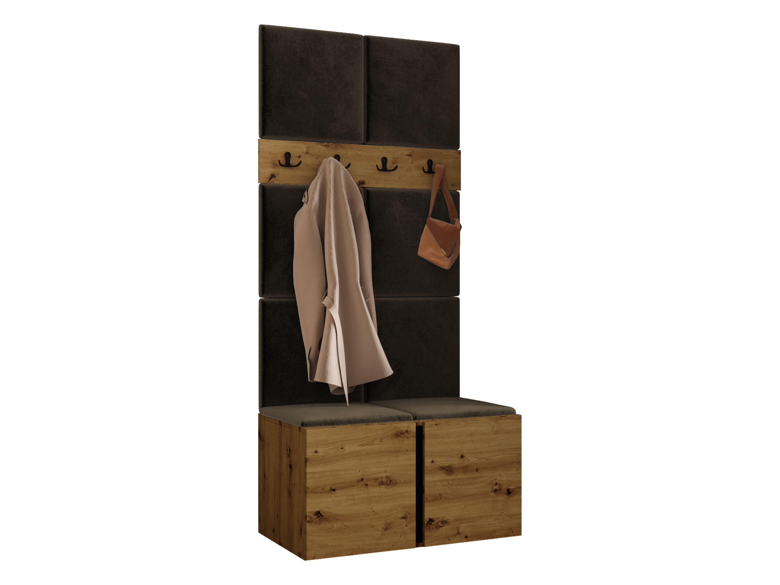 MOBILIER PENTRU HOL Orion IV - maro/stejar Artisan, material plastic/compozit lemnos (84/186/46cm) - MIRJAN24