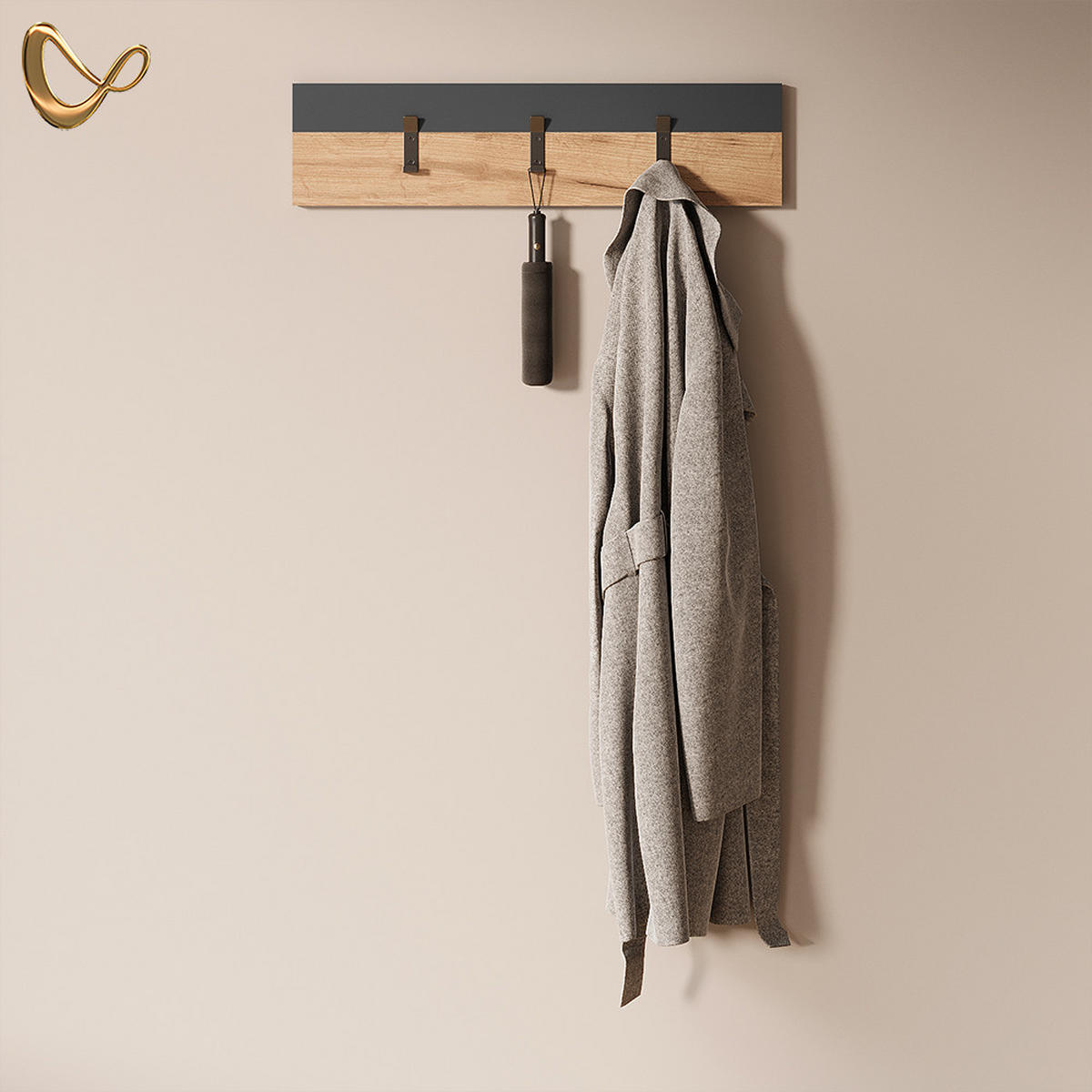 WANDGARDEROBE Ortello Anthrazit/Goldkraft Eiche 60 x 15 cm - Honigeiche/Anthrazit, Holzwerkstoff (60/15/1.6cm) - Livinity®