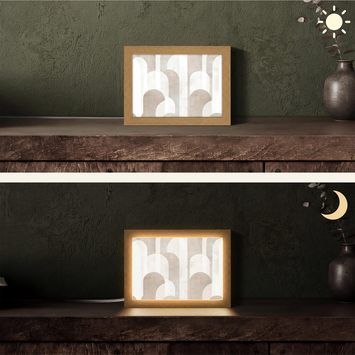 TISCHLEUCHTE Abstrakte Bögen - Modern - Beige 20x15 cm - Buche Kolonial, Holzwerkstoff (8/20/15cm) - OnlyWow