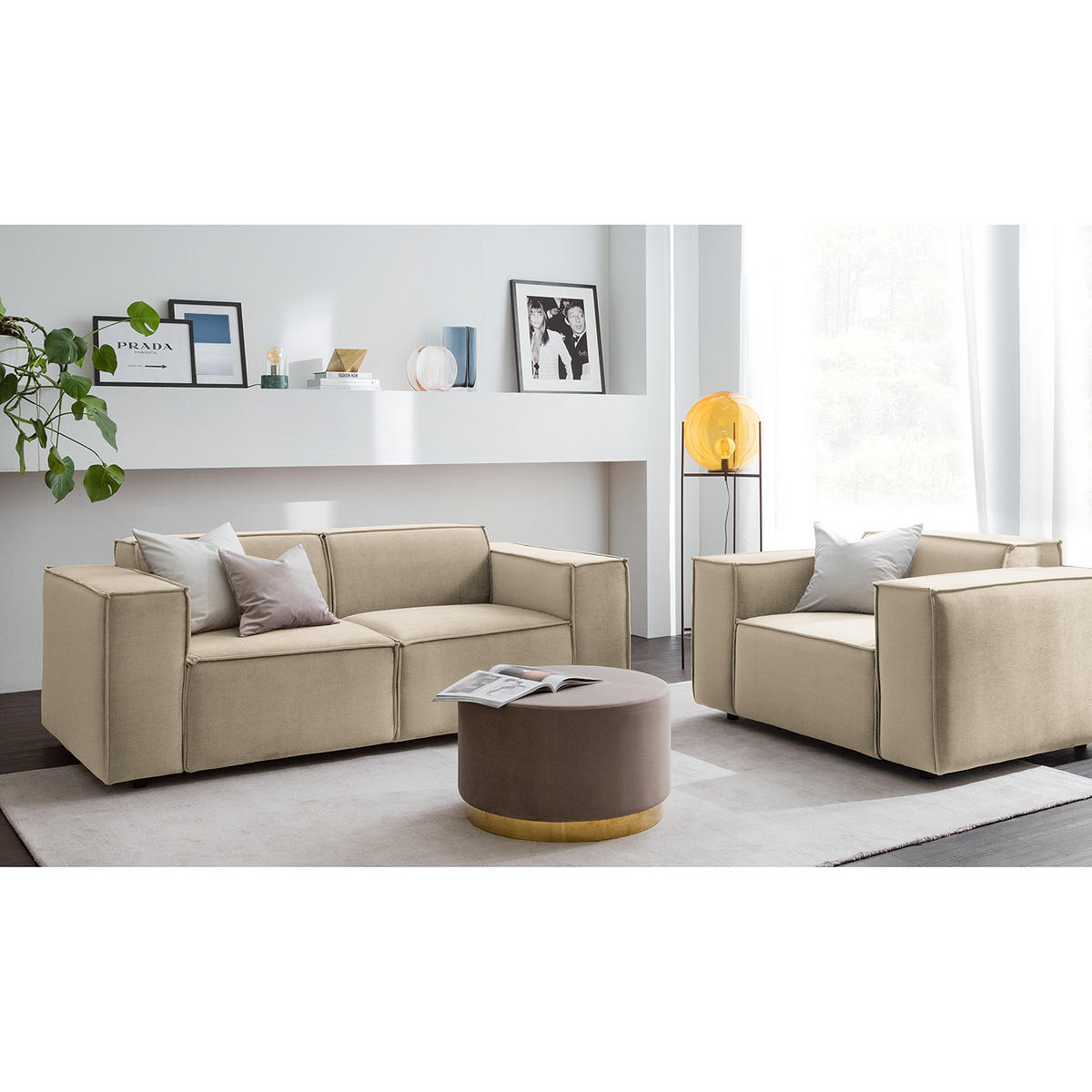 2-SITZER SOFA - Beige/Schwarz, Kunststoff/Textil (189/70/96cm) - home24