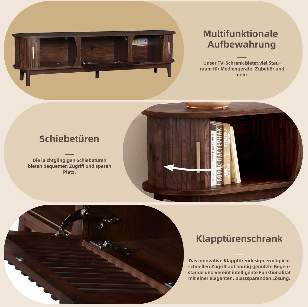 TV ormarić 165/39,5/46 cm smeđi od MDF-a s kliznim vratima i preklopnim vratima - smeđa, drvni materijal (165/46/39.5cm) - OKWISH