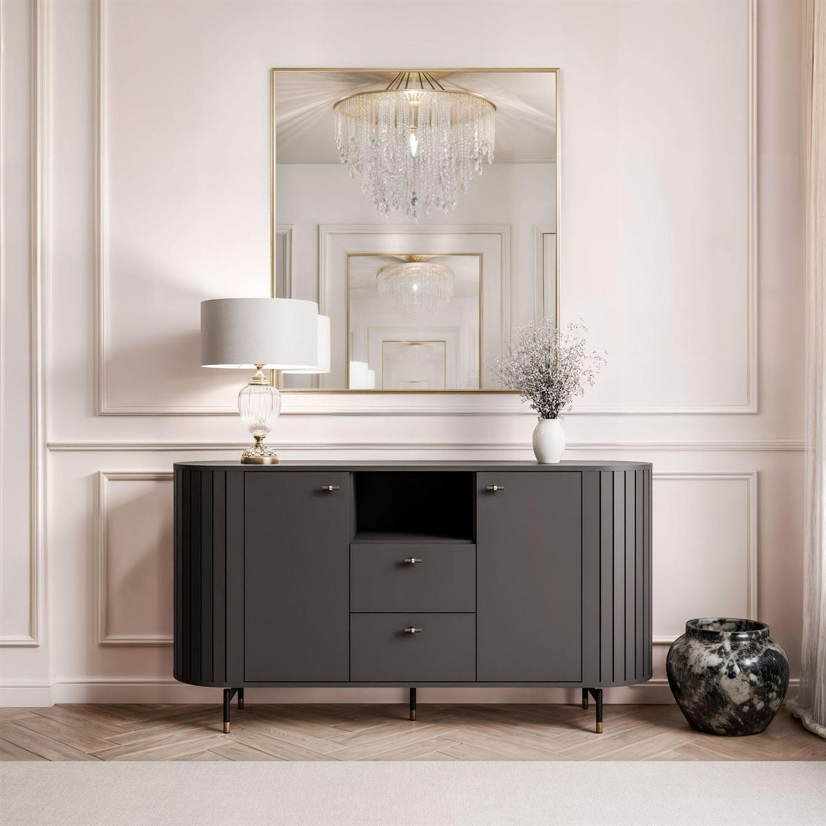 SIDEBOARD ELODIE 150 2T2S Schwarz - Eichefarben, Holzwerkstoff (150/81/40cm) - Lookway