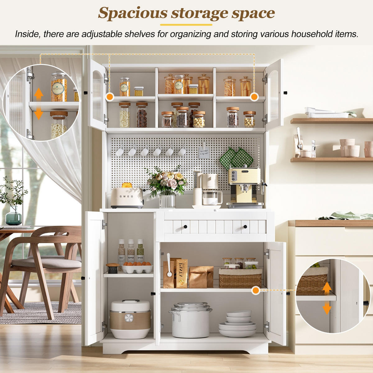KÜCHENSCHRANK103,5/180/40 cm, Spanplatte, Weiß, VERSTELLBARE EINLEGEBÖDEN, Hochschrank mit Lochblech für Küche und Esszimmer - Weiß, Holzwerkstoff (40/180/103.5cm) - Rolipo