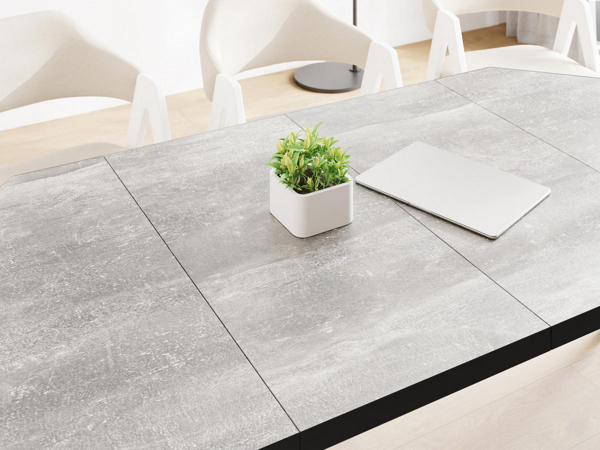 ESSTISCH Diamond Black achteckiger ausziehbarer, Grauer Beton 100-200/100/76 cm - Hellgrau/Schwarz, Holz/Holzwerkstoff (100/100/77cm) - WFL GROUP