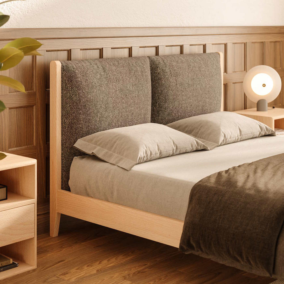 MASSIVHOLZBETT Vena aus Buche 200x220 cm, Storm 06 - Beige/Buchefarben, Holz (200/220cm) - Danzz