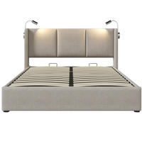 POLSTERBETT 140x200 mit Leselicht & USB-Ladefunktion, Stauraumbett Leinen mit Bettkasten & Lattenrost, Beige Doppelbett ohne Matratze - Beige, Holz/Textil (140/200cm) - SONNENH