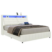 BETT mit Stauraum, LED und USB 160x200 cm Weiß - Weiß, Metall (160/200cm) - Meubliv