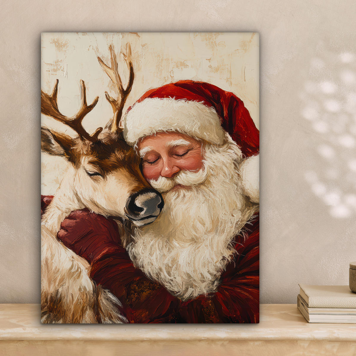 LEINWANDBILD Weihnachtsmann - Rentier - Weihnachten Room Decor 30x40 cm - Rotbraun, Textil (30/40cm) - MuchoWow