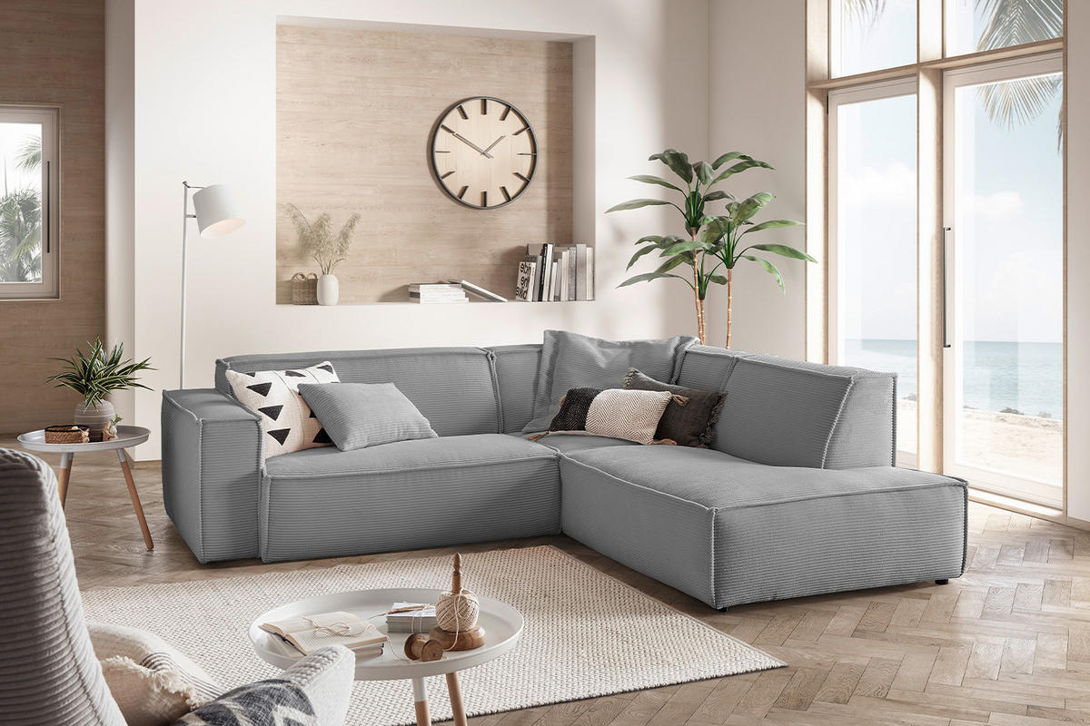 ECKSOFA SAMU Grau Cord - Schwarz/Grau, Textil (254/224cm) - KAWOLA