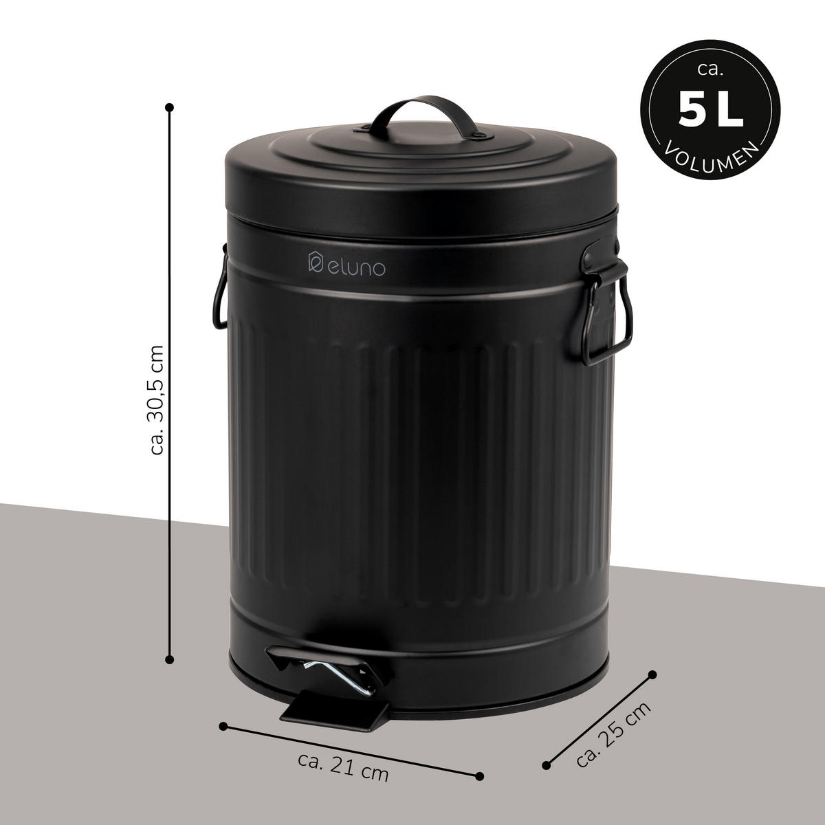 KOSMETIKEIMER Treteimer VINTAGE, 5 Liter, aus Metall, schwarz - Schwarz, Metall (21/30.5/21cm) - eluno