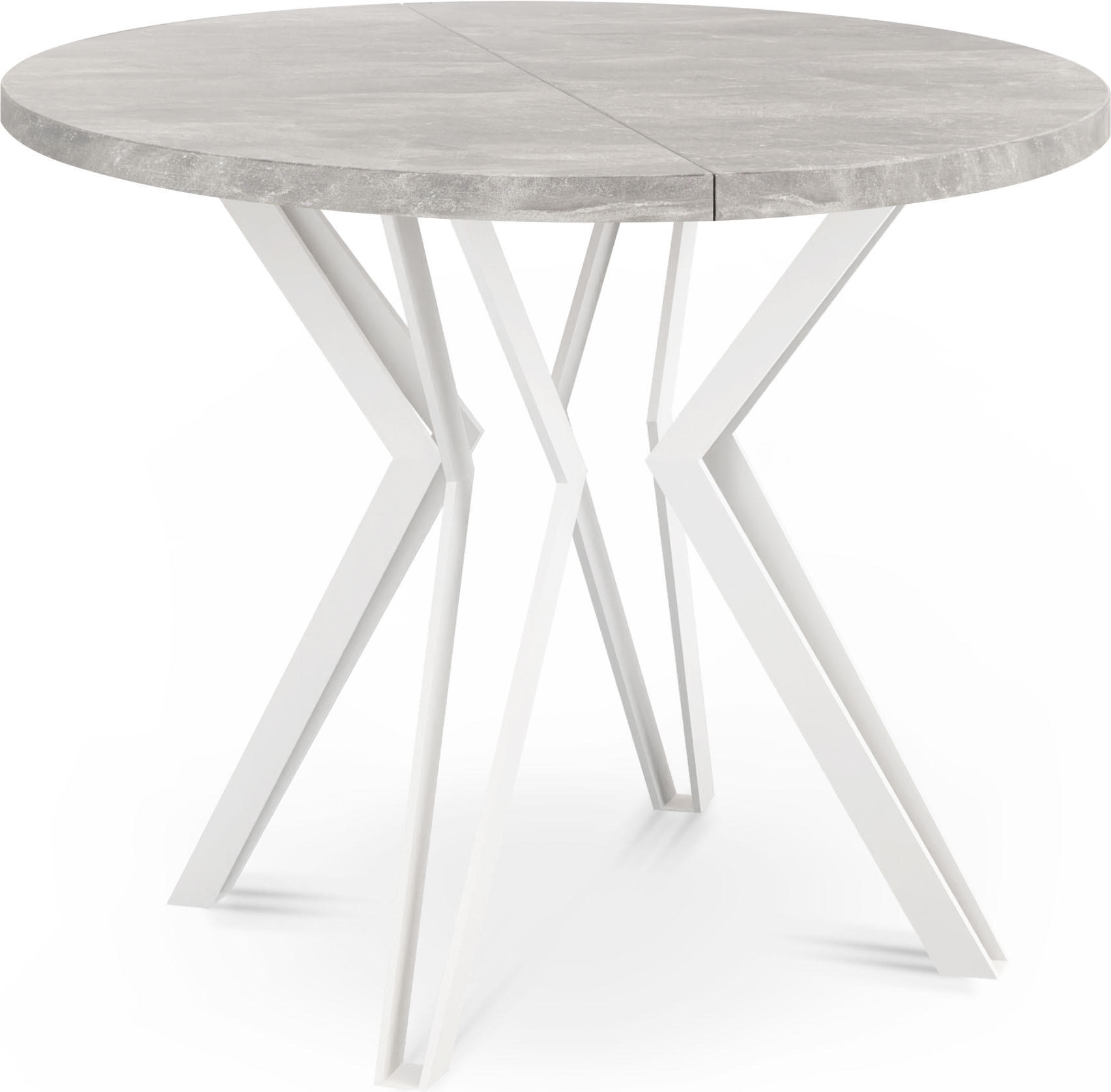 ESSTISCH Austin runder ausziehbarer, Grauer Beton 100-180/100/76 cm - Hellgrau/Weiß, Holzwerkstoff/Metall (100/100/76cm) - WFL GROUP