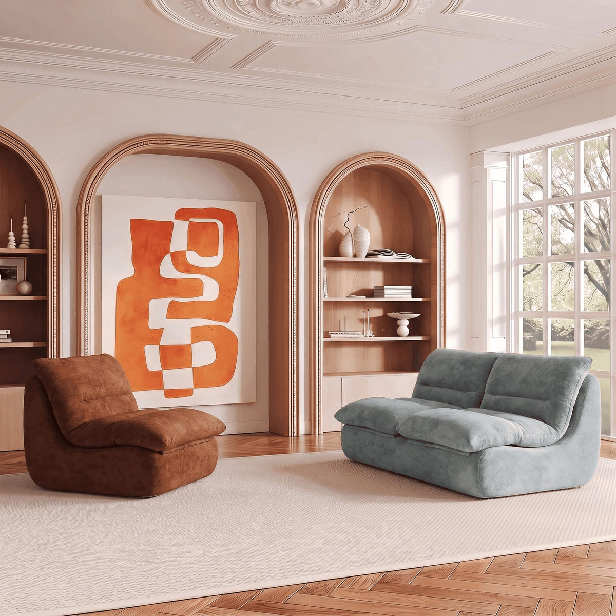 SITZGARNITUR Nuvia Sofa und Sessel Salbei und Schokolade - Salbeigrün/Braun, Textil (160/73/100cm) - COCO Living