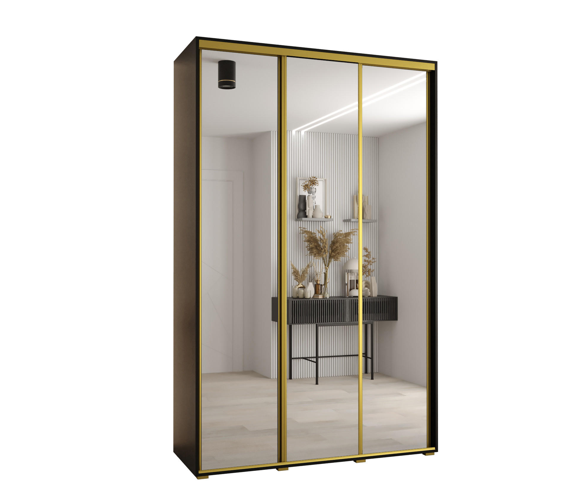 Abiks Möbel Schwebetürenschrank Schwarz, Schwarz, Gold 160x235x45 cm