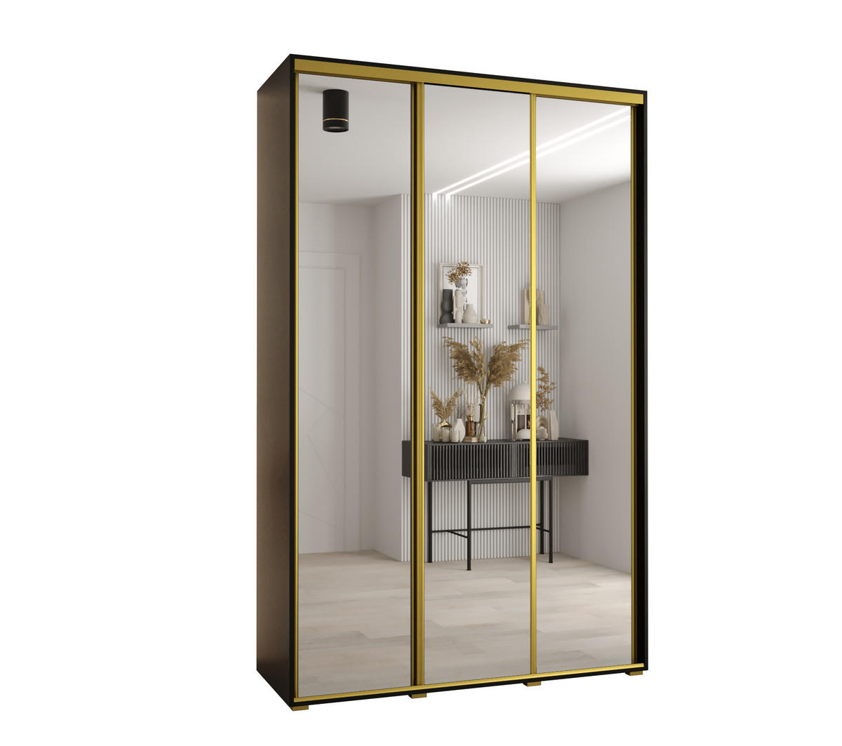 SCHWEBETÜRENSCHRANK 235,2/160/45 3-türig - Goldfarben/Schwarz, Holz/Metall (160/235/45cm) - Abiks Möbel