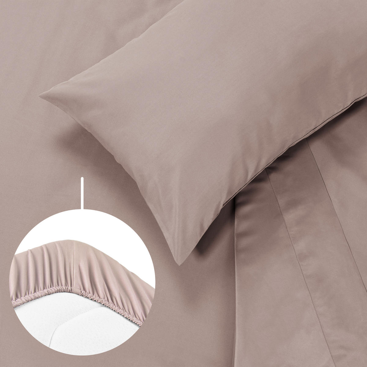 BETTLAKEN 3er Set - Spannbettlaken 180x200x30cm 2X Kissenbezug 50x80cm - Taupe - Beige, Textil (180/200cm)