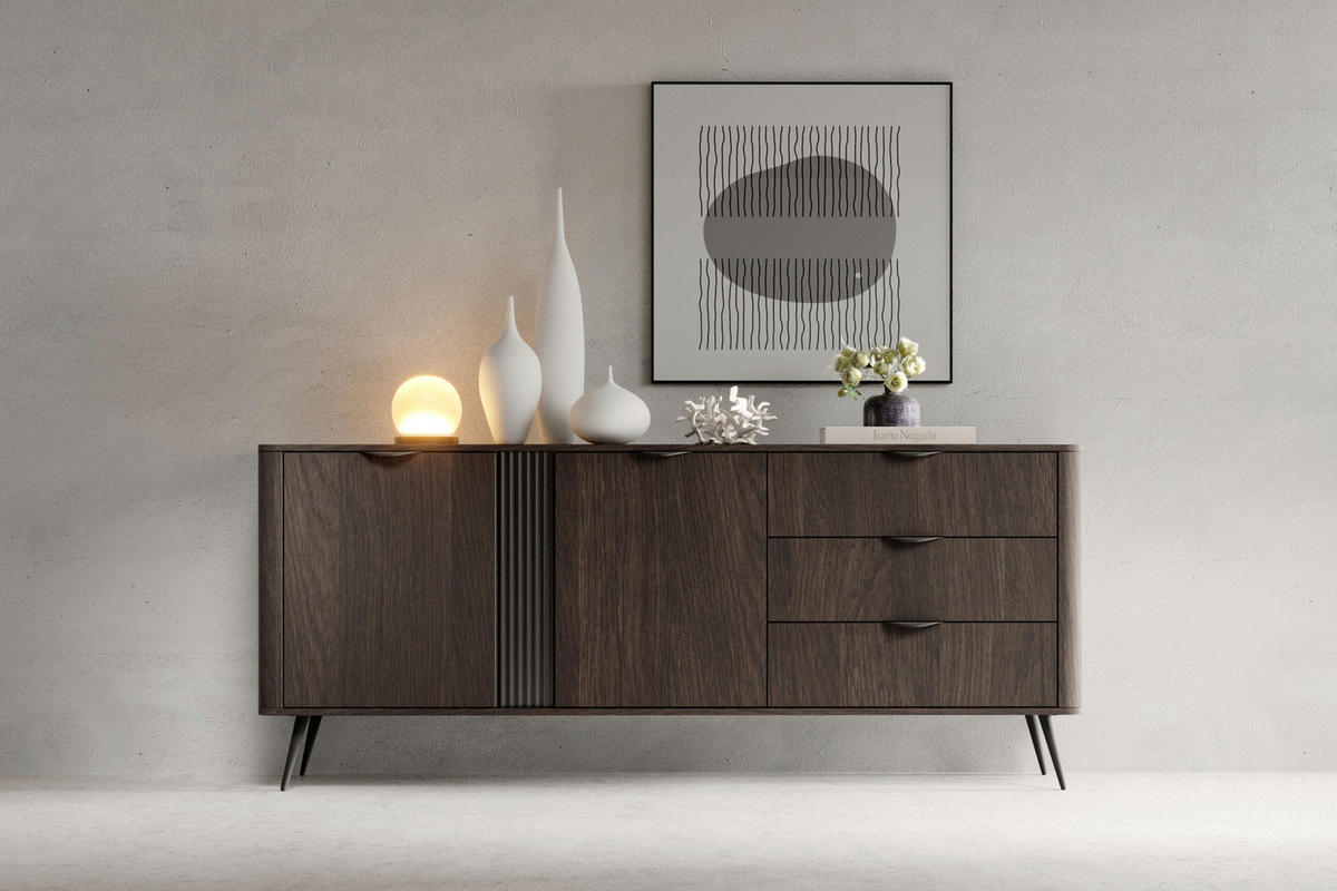 KOMMODE Breite 195 cm Estera, 3 Schubladen, 2 Türen, Eiche Dunin - Eichefarben, Holz (195/81/38cm) - Emporius