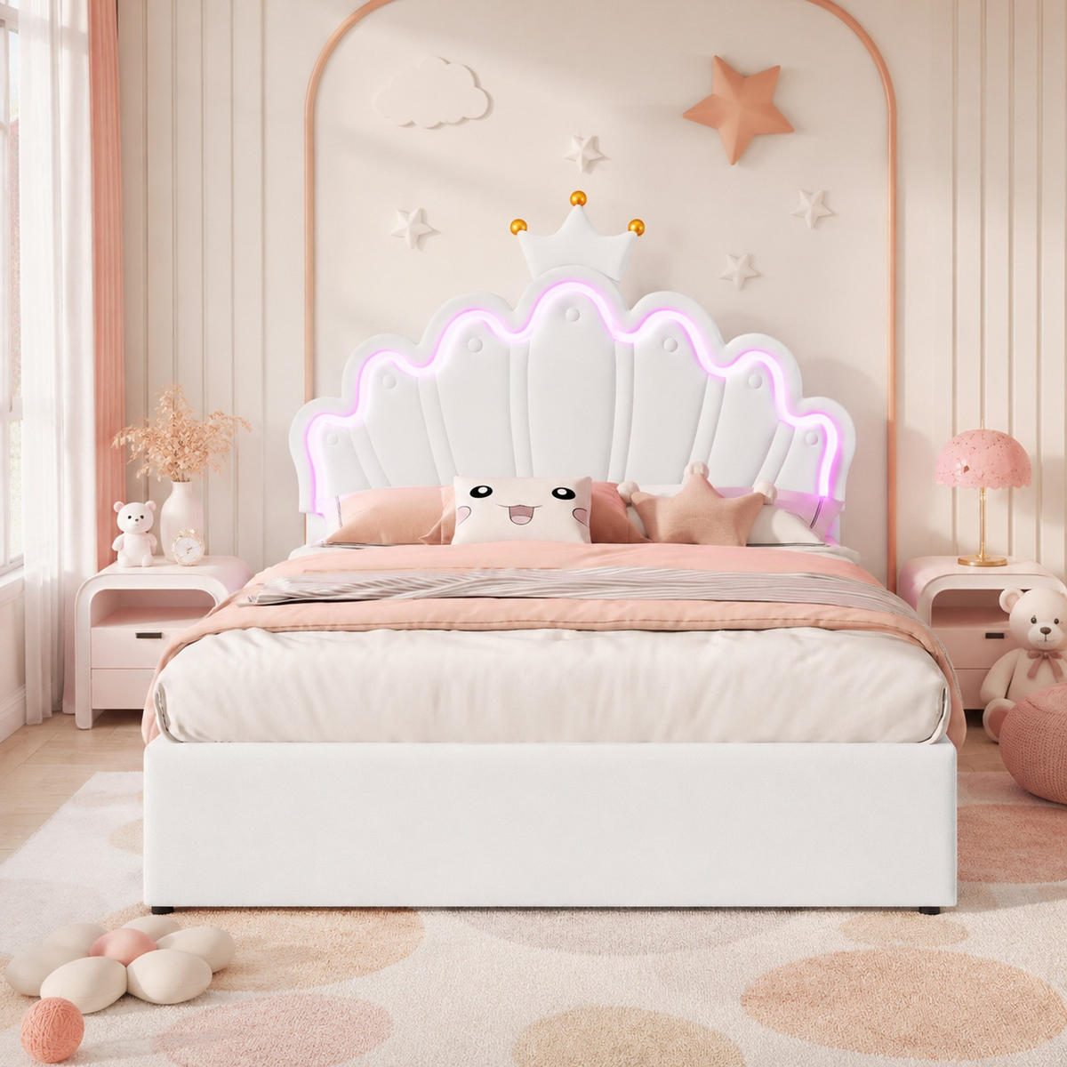 POLSTERBETT 140/200 cm in Weiß mit 2 Schubladen, LED und verstellbarem Kopfteil - Weiß, Holzwerkstoff/Textil (140/200cm) - CHICFURN