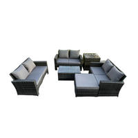 GARTENMÖBEL-SET SOFA COUCHTISCH MIT HOCKER BEISTELLTISCH Polyrattan Dunkelgrau Gemischt 7-Sitzer - Dunkelgrau, Metall - Fimous