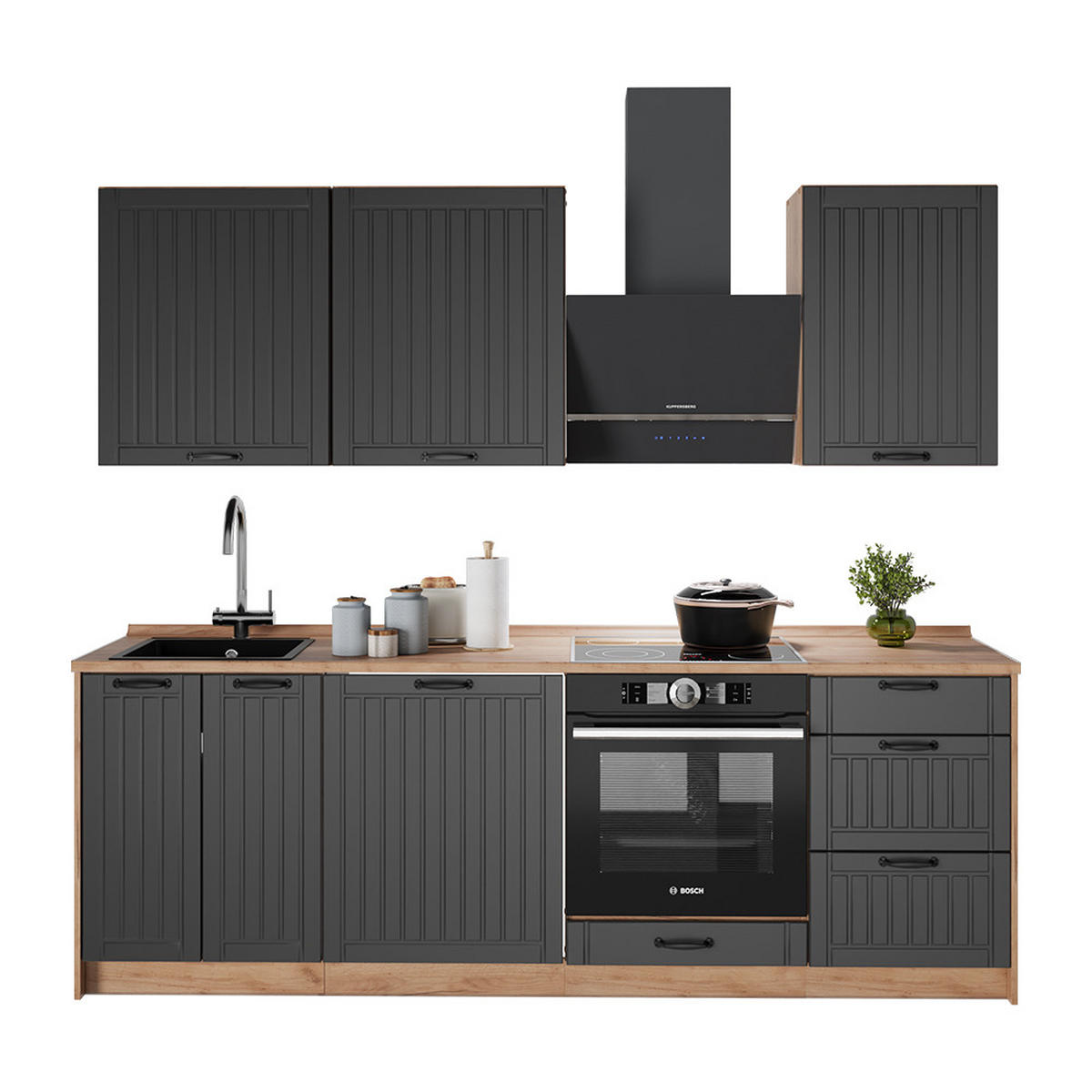 KUCHYNKA Fame-Line, Tmavo-sivá/Dub Goldkraft, 230 cm, AP Marble - dub medový/tmavosivá, kompozitné drevo (230/82/60cm) - Vicco