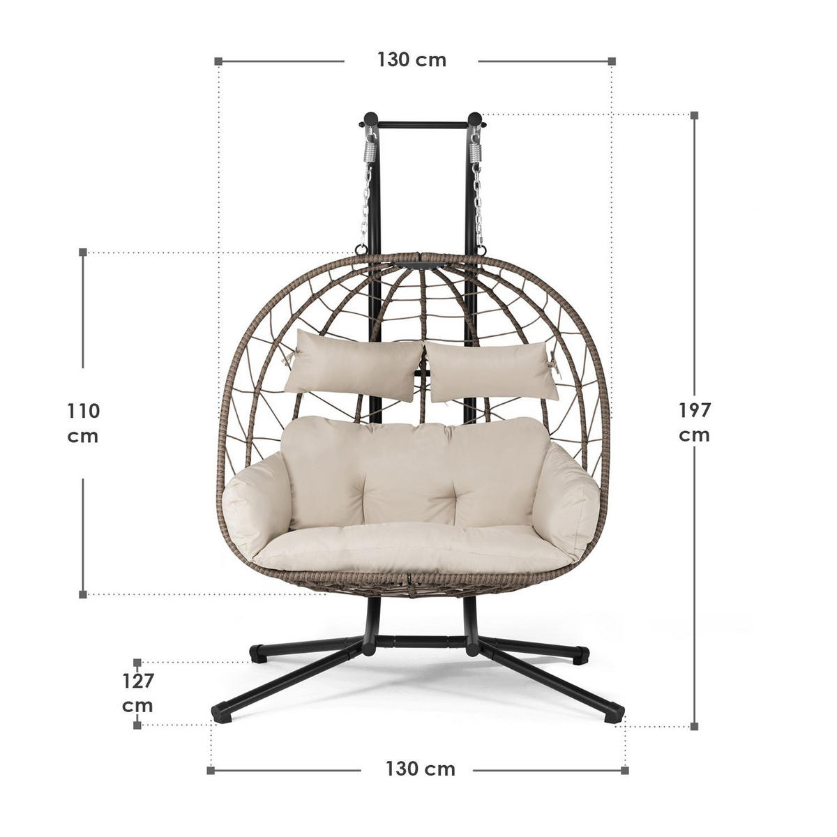 XXL-KORBHÄNGESESSEL Aria beige inkl. waschbare Bezüge - Naturfarben, Kunststoff/Metall (130/197/127cm) - Juskys
