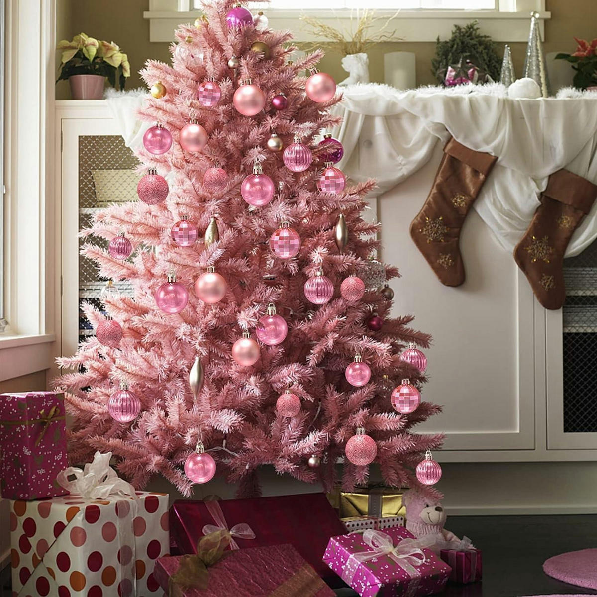 WEIHNACHTSKUGELN 36-teiliges Set Kunststoff 4 cm Rosa - Pink, Kunststoff (4/4/4cm)