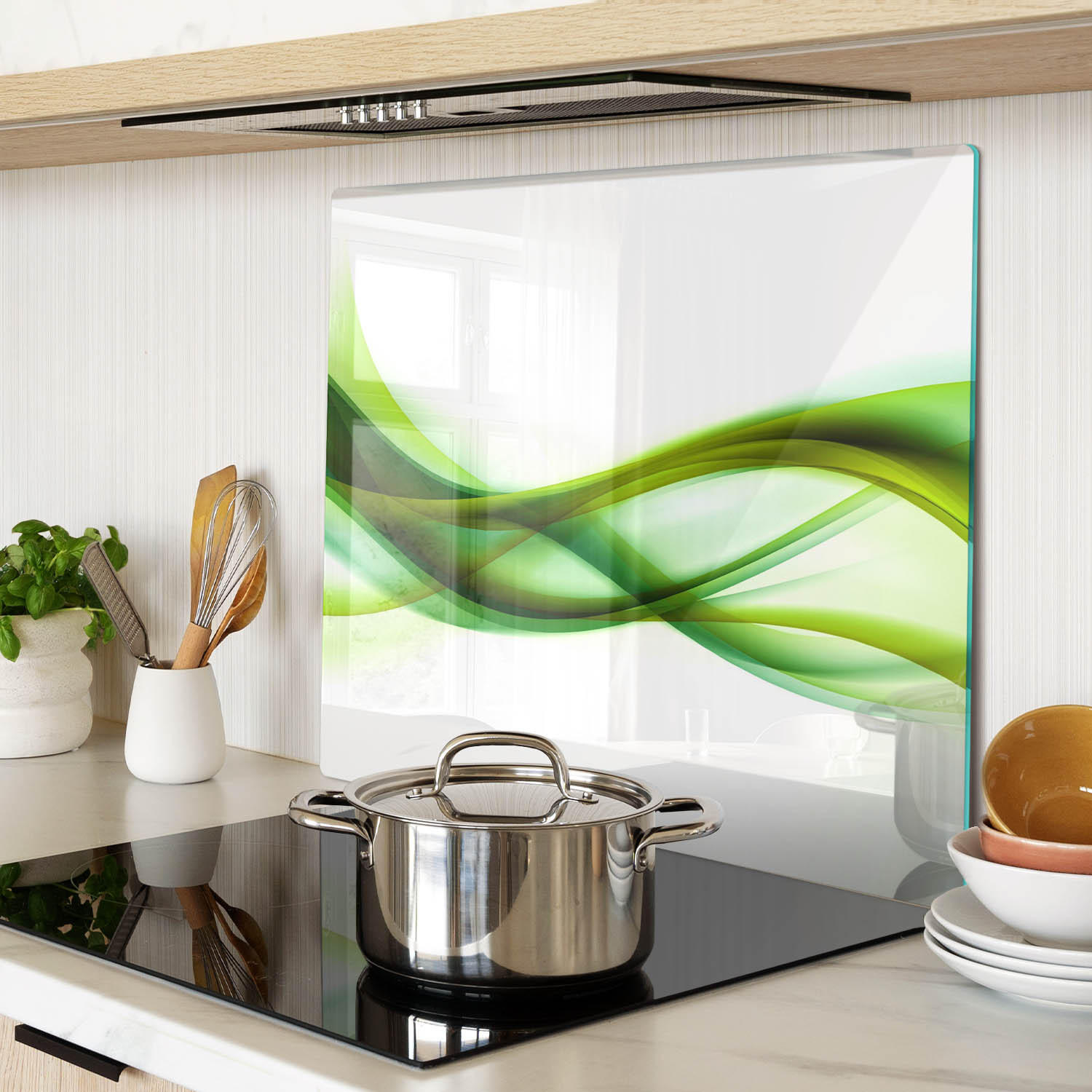 GLASPLATTE 60x52 cm Abstrakte Wellen - Grün, Glas (60/0.4/52cm) - TULUP