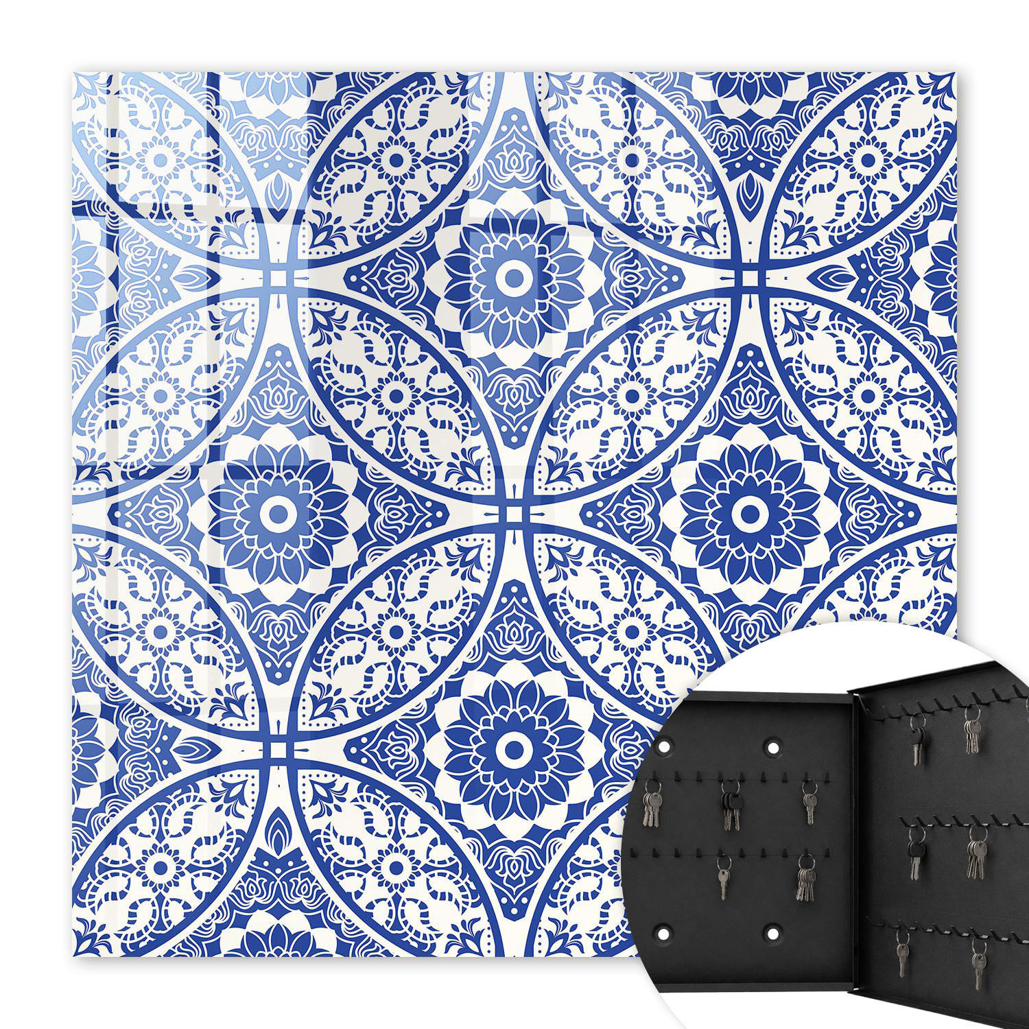 SCHLÜSSELBOX Schwarz 30x30 cm- Türöffnung nach rechts - Blaues Mosaik - Blau, Metall (30/30/5cm) - TULUP