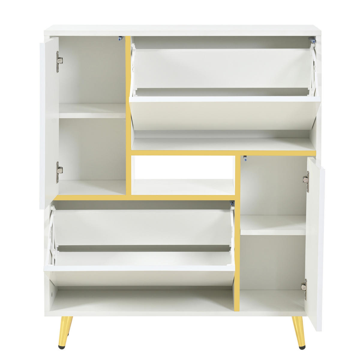 SCHUHSCHRANK 80/25/96 cm aus Spanplatte mit LED-Beleuchtung, verstellbaren Einlegeböden und Hochglanzfront, Weiß - Weiß, Holzwerkstoff (80/96/25cm) - Redom