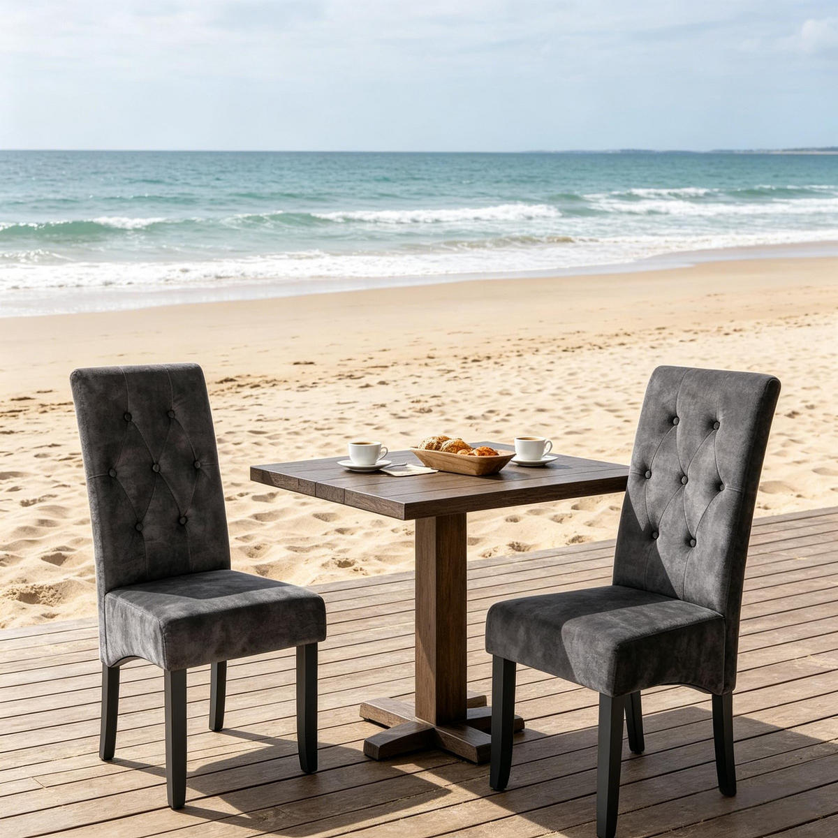 STUHL-SET DE-36122 2 Stück mit Samtbezug und Holzbeinen Grau - Schwarz, Holz (47/107/42cm) - ComfortXL