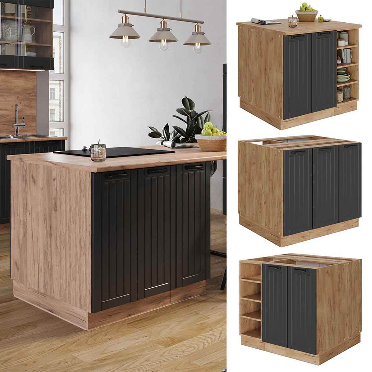 KUCHYŇSKÝ OSTROV Fame-Line Tmavě šedá - tmavě šedá, kompozitní dřevo (90/82/60cm) - Vicco