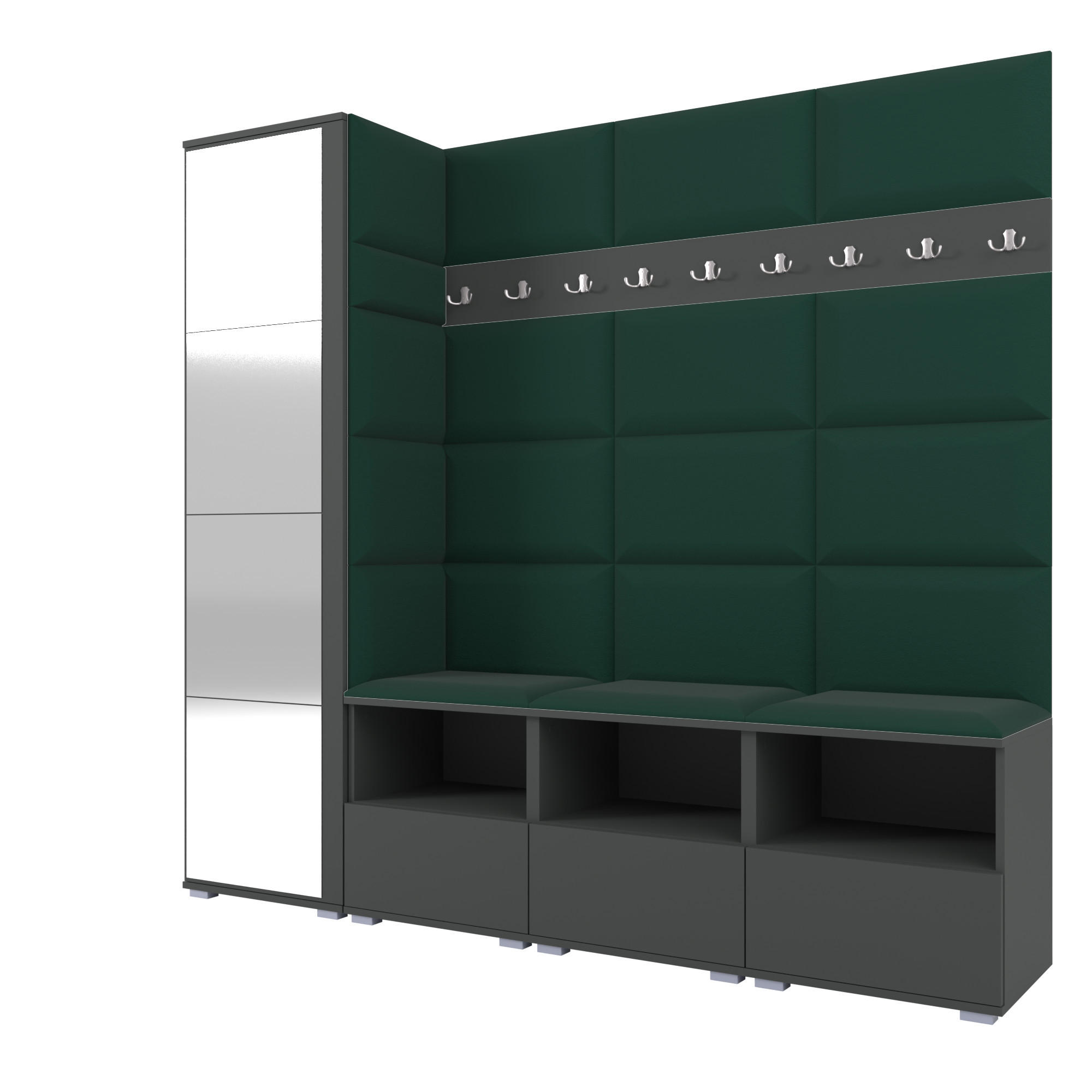 Ravio Garderobe Graphit, Dunkelgrün 200x187x40 cm