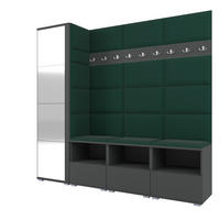 GARDEROBE NELA IX 200 cm (Modulare Flurmöbel Graphit mit Spiegel & Sitzpolster Flaschengrün 28 Breite Sitzbank) - Dunkelgrün/Silberfarben, Holz/Holzwerkstoff (200/187/40cm) - Ravio