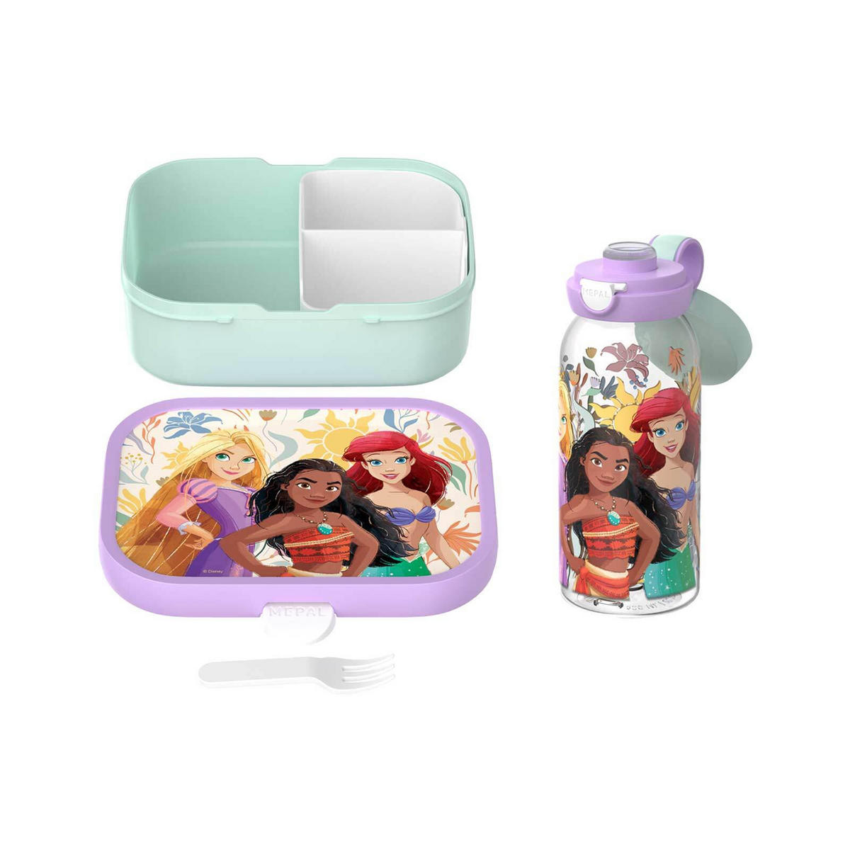 LUNCHSET (FLASCHE MIT KLAPPDECKEL) Campus Princess Power 600 ml + 750 ml 2er Set - Violett/Mintgrün, Kunststoff (10.8/21.8/21.8cm) - Mepal